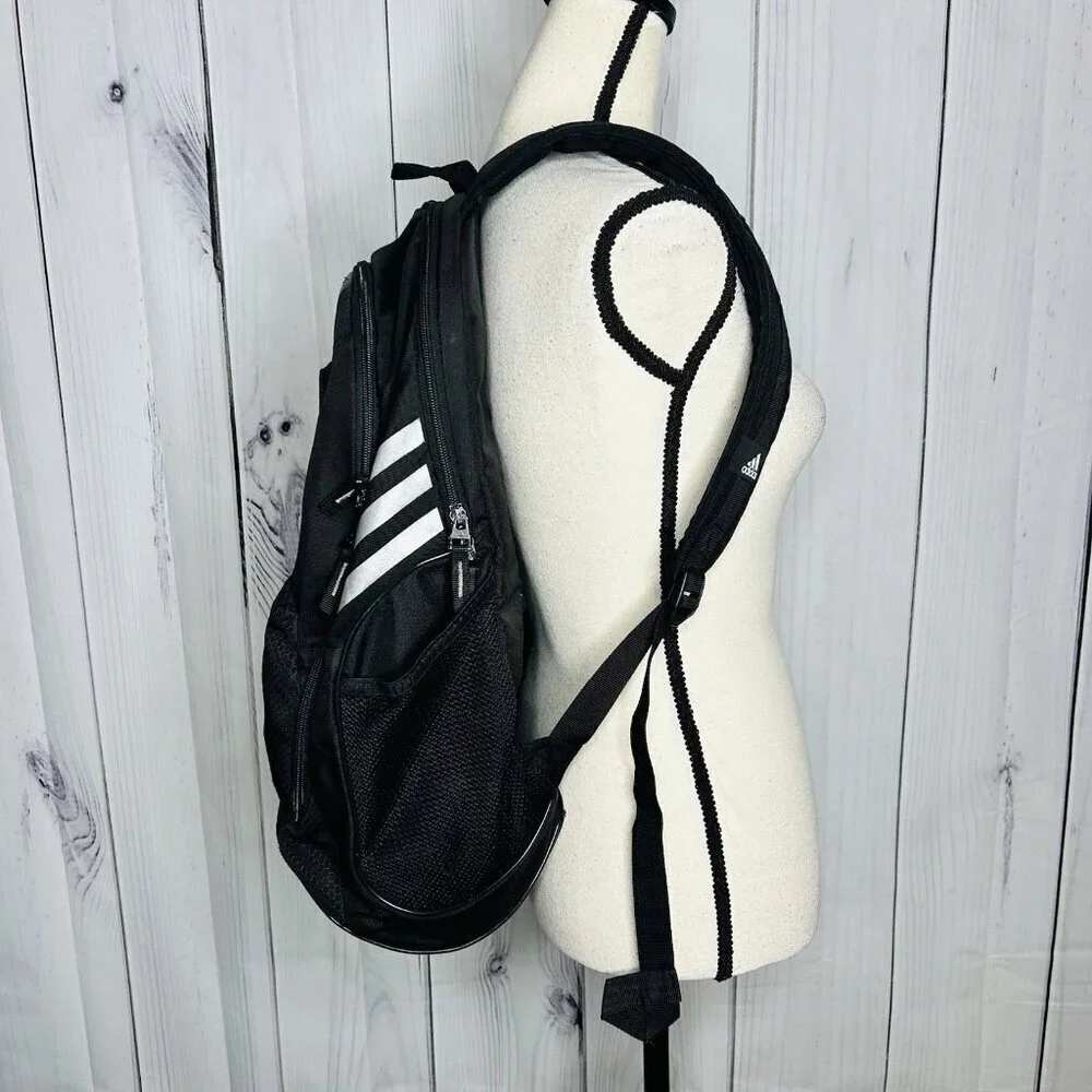 Adidas Black Solid Polyester Logo Medium Backpack Soccer Stripes Travel Bag